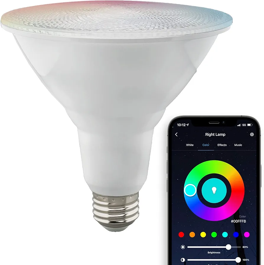 Satco S11258 Starfish 15-Watt WiFi Smart LED Light Bulb, Works with Siri, Alexa, Google Assistant, SmartThings, 2700K-5000K, PAR38, 1200 Lumens, White