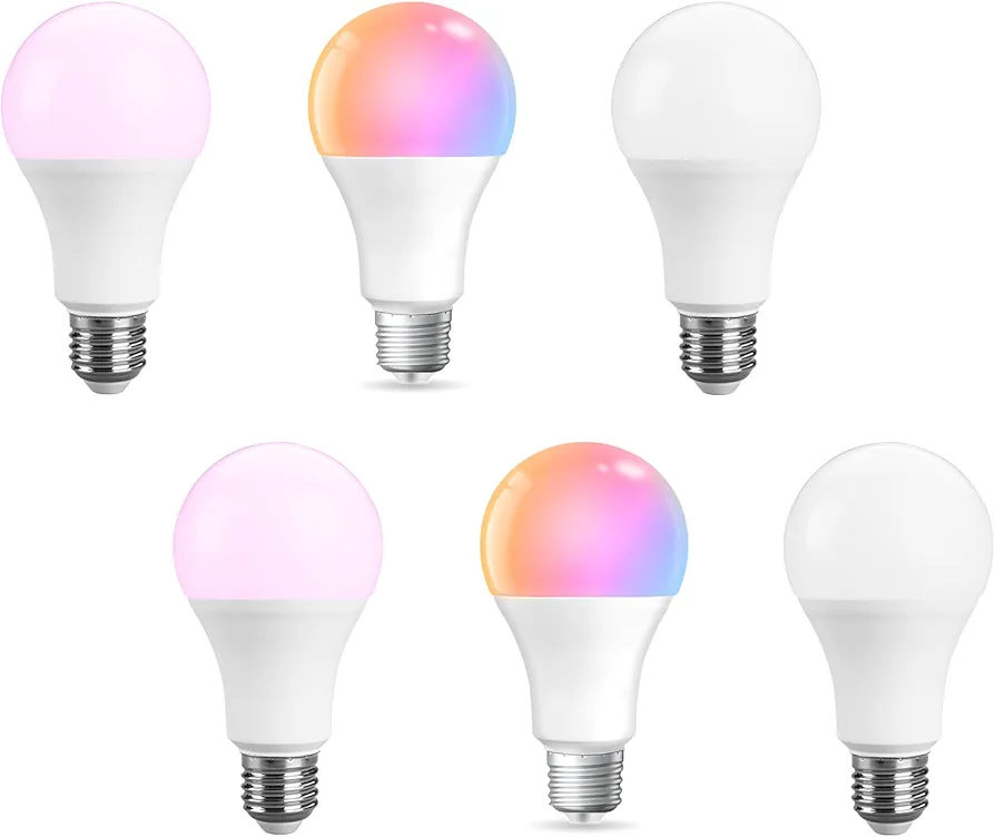A19 Smart Light Bulbs, WiFi Bluetooth Color Changing LED Light Bulbs, Music Sync, 60W Equivalent 800LM, Dimmable, Supports Alexa, Google Assistant, 6 Pack…