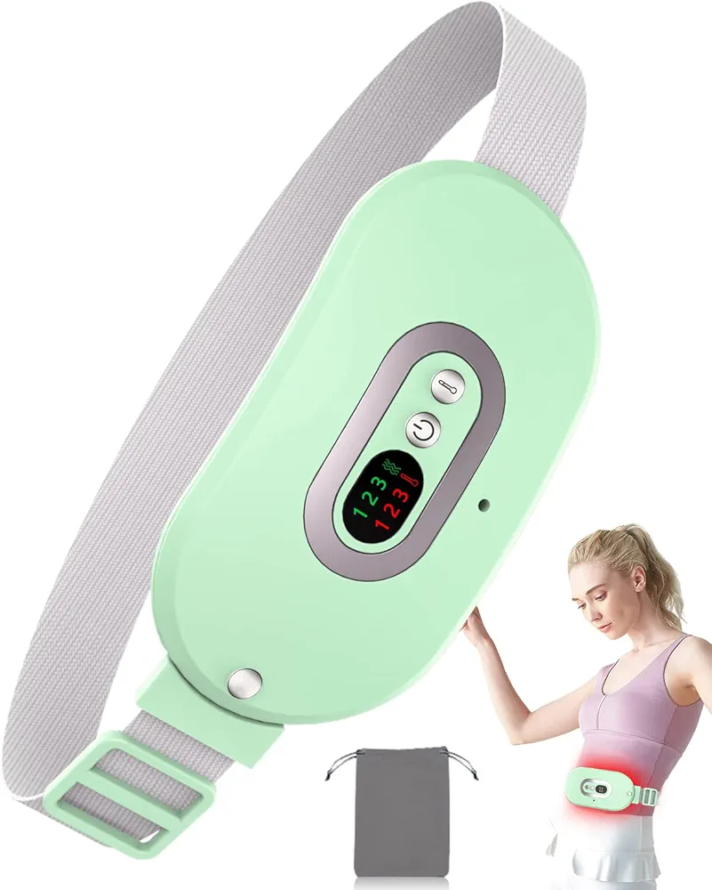 Heating Pad with Massager,Heating Pad for Cramps Pain Relief, Wearable Cordless Electric Heating Pad for Back, Menstrual Heating Pads for Belly, Back, Gift for Her/Him (Green)