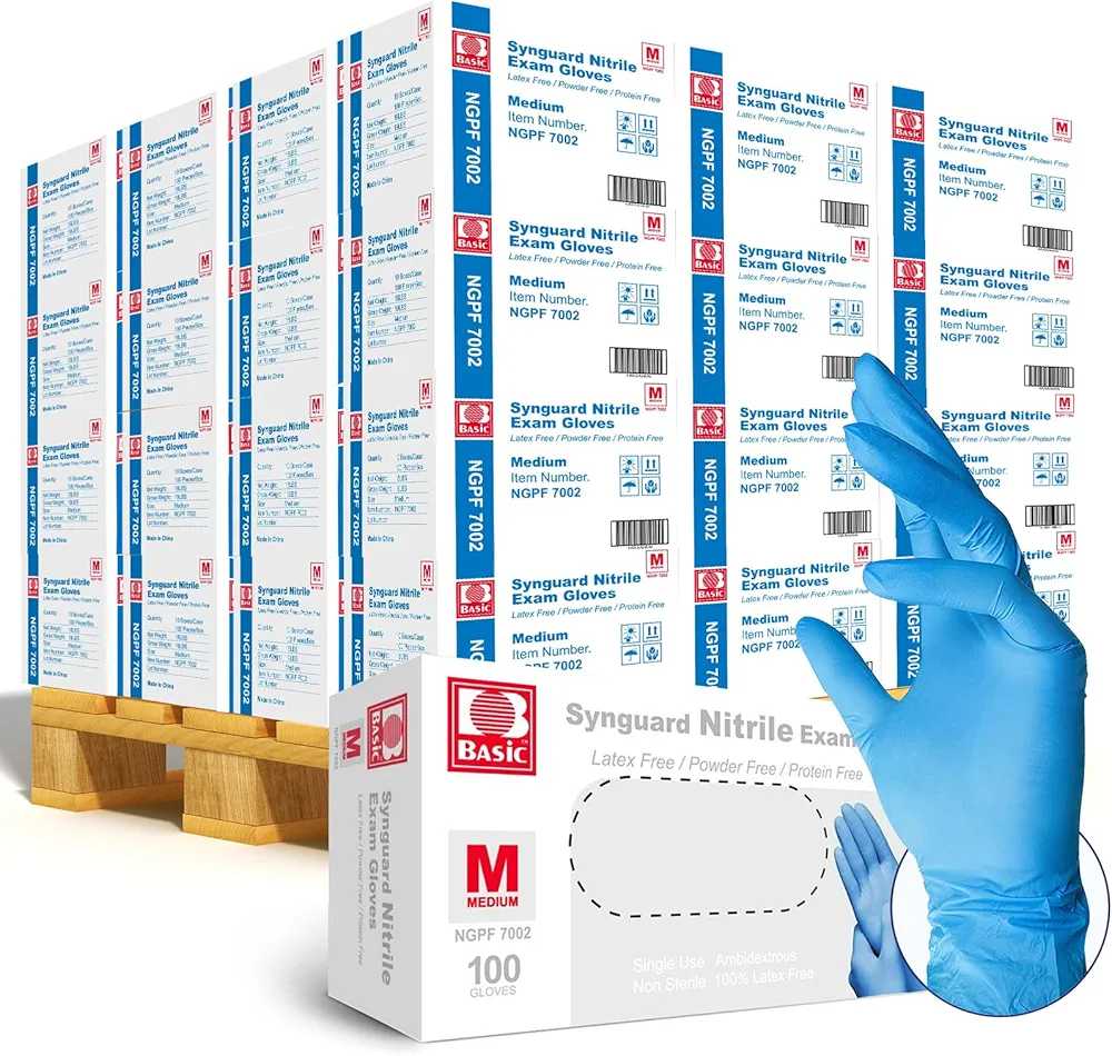 Basic Medical Blue Nitrile Exam Gloves - Latex-Free & Powder-Free - NGPF-7002 (Pallet of 48,000), Medium