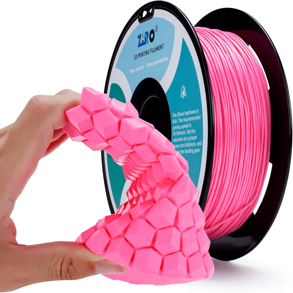 ZIRO TPU Filament 1.75mm, Flexible 3D Printer Filament, Shore 95A Hardness TPU, Compatible with Most FDM Printers, Colorful Soft 3D Printing Material, 0.8KG/1.8lbs Spool, Pink (TPU)