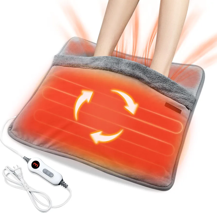Electric Foot Warmer with Dual-Sided Heating Elements, Washable Feet Heating Pad Under Desk/in Bed, 20” x 20” Foot Heater Timer Temperature Settings for Abdomen Feet Back in Home Office