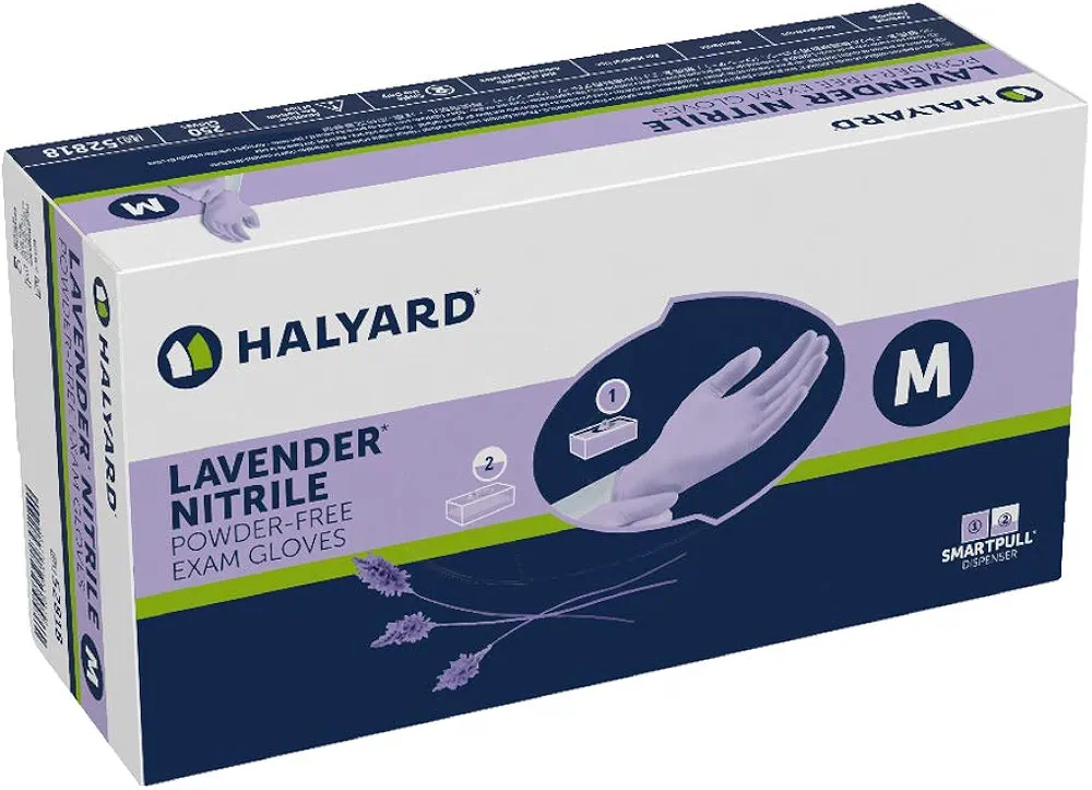 HALYARD LAVENDER* Nitrile Exam Gloves, Powder-Free, 3.1 mil, Medium, 52818 (Sold as Pallet of 150000 Gloves)