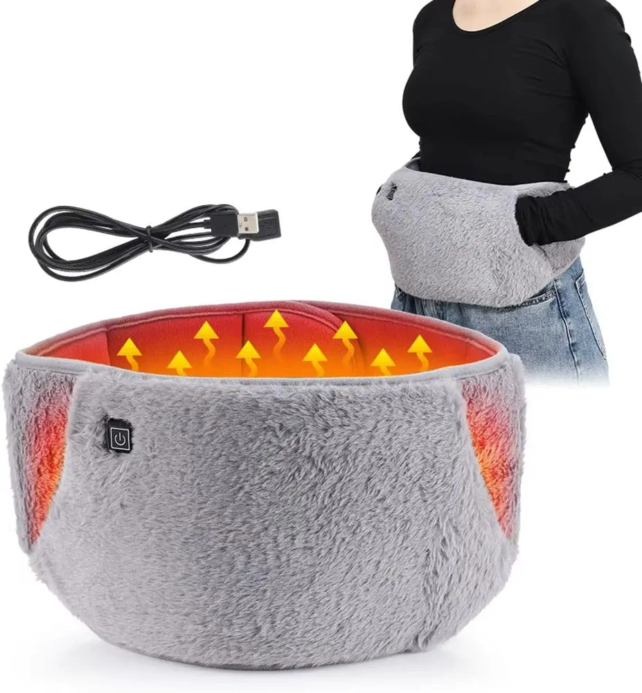 USB Powered Heating Waist Belt, Heating Pad with Hand Pockets, Electric Heated Waist Belt for Period Cramps Body Joints Pain, Three - Level Temperature Control, Grey
