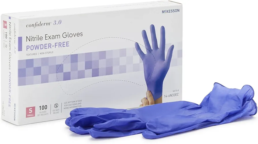 McKesson Confiderm 3.0 Nitrile Exam Gloves - Powder-Free, Latex-Free, Ambidextrous, Textured Fingertips, Non-Sterile - Dark Blue, Size Small, 100 Count, 1 Box