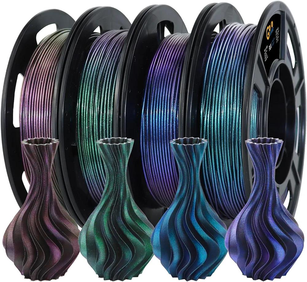 PLA Filament 1.75mm, Glitter Multicolor PLA Filament Bundle Changing Colors with Light, Shiny Galaxy 3D Printer Filament for 3D Printer 3D Pen, Dimensional Accuracy +/-0.02mm, 200g*4 Spools
