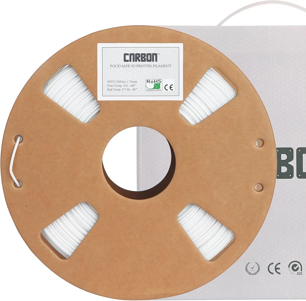 ECO - Certified Food Grade PETG 3D Printer Filament - CARBON by Comfy Materials - Lab Tested FDA Compliant Food Safe, 1.75mm, 1kg, Accuracy: +/- 0.02 (White)