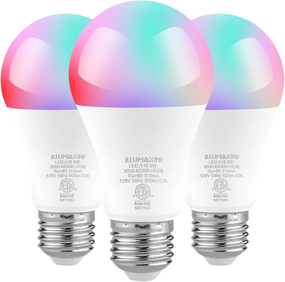 A19 Smart Light Bulbs, WiFi Bluetooth Color Changing LED Light Bulbs, Music Sync, 60W Equivalent 800LM, Dimmable, Supports Alexa, Google Assistant, 3 Pack