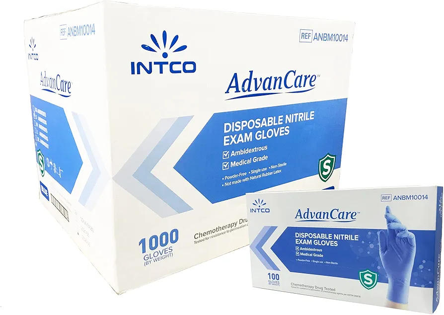 AdvanCare Disposable Nitrile Exam Gloves ANBM10014, Powder Free & Latex Free, Medical Grade (Blue, Small (10 Pack))
