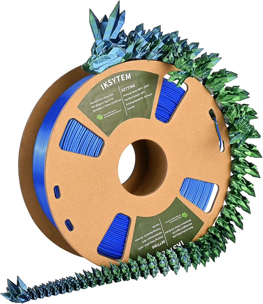 3D Printer Filament, Creating Beauty and Having Fun with 3D Printing Filament, Blue Green Dual Color Filament, Silk PLA Filament 1.75mm +/-0.02mm, Fit Most FDM 3D Printer, 1kg/2.2lbs PLA Spool