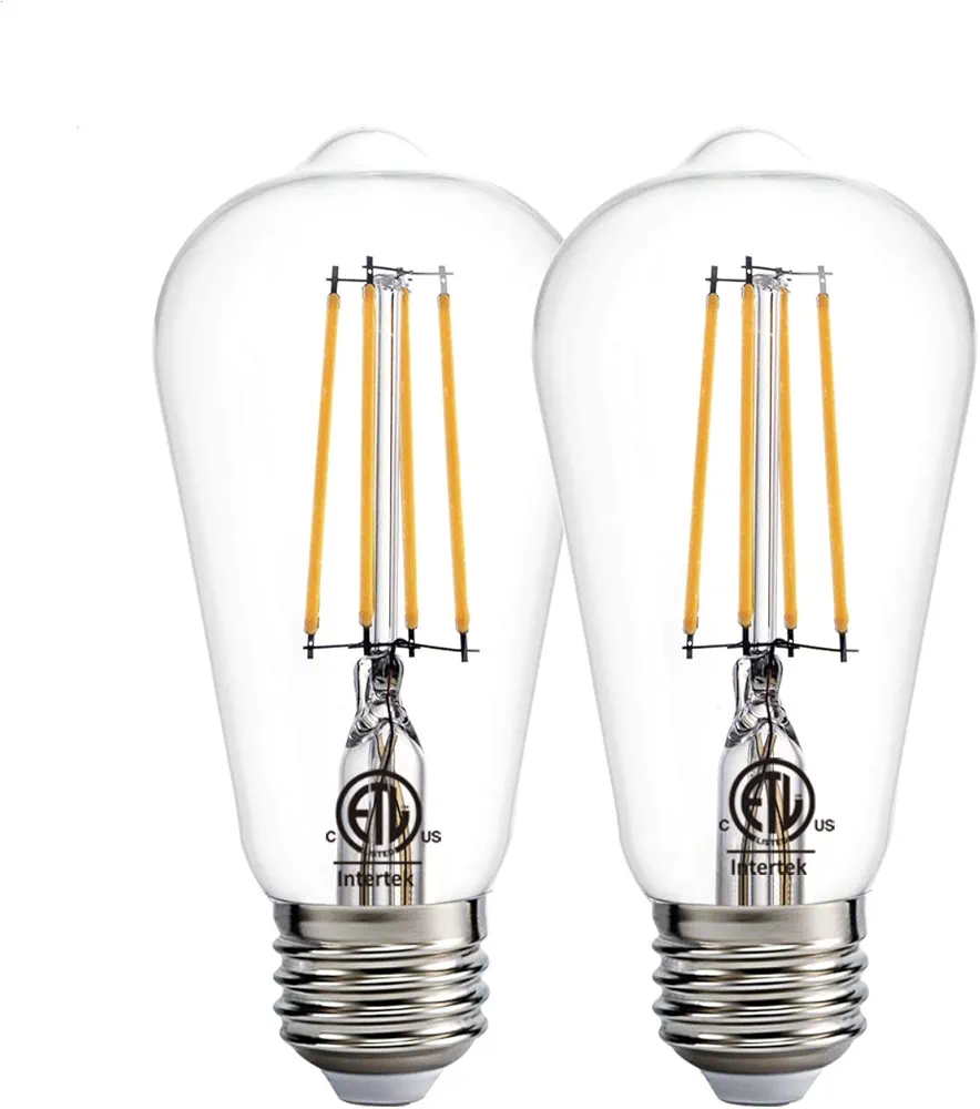 Dusk to Dawn LED Lights Bulb,Photocell Sensor Bulb, Auto Turn On/Off, ST58 ST19 60W Edison Replacement, E26 8W 800lm,Warm White 2700K for outdoor wall light fixture Garden Garage Porch Pack of 2