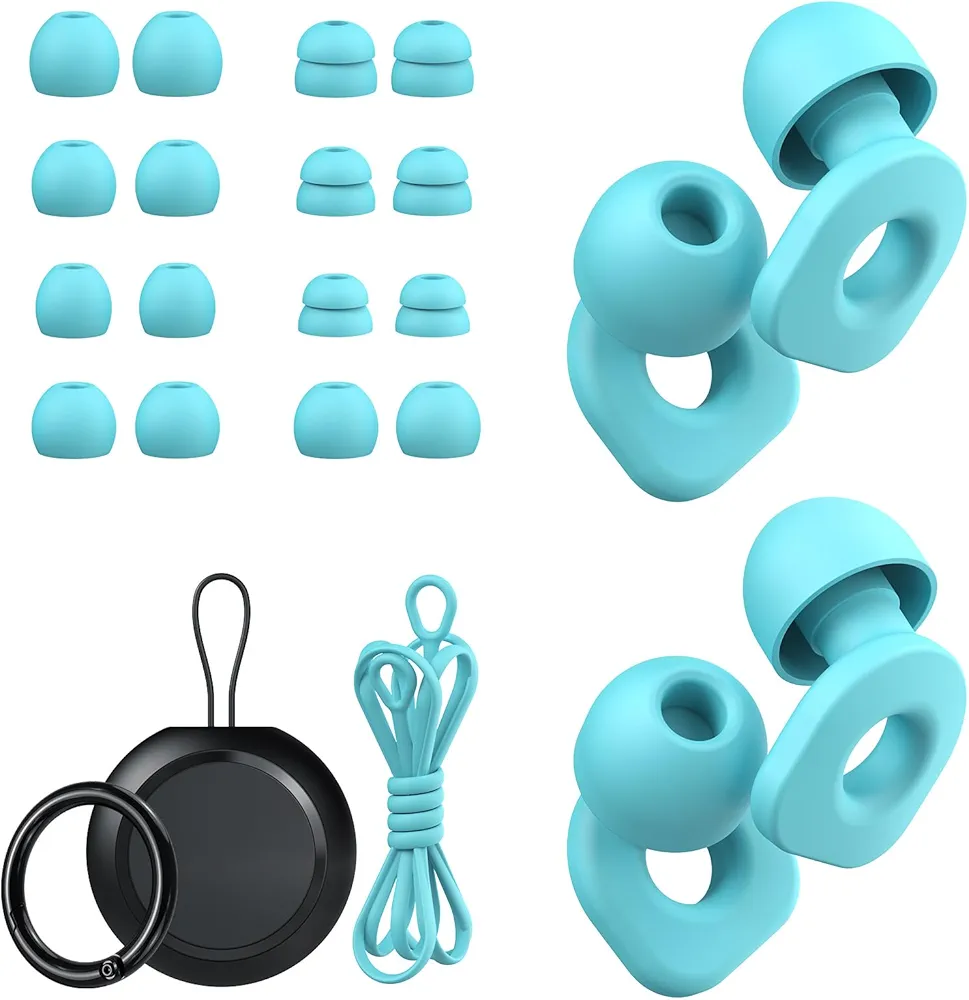 2 Pairs of Earplugs for Sleeping,Reusable Hearing Protection Earplugs with 8 Pairs Ear Tips & One Connector Cord,Soft Earplugs for Noise Reduction,Concert,Musician & Work - 25dB-30dB