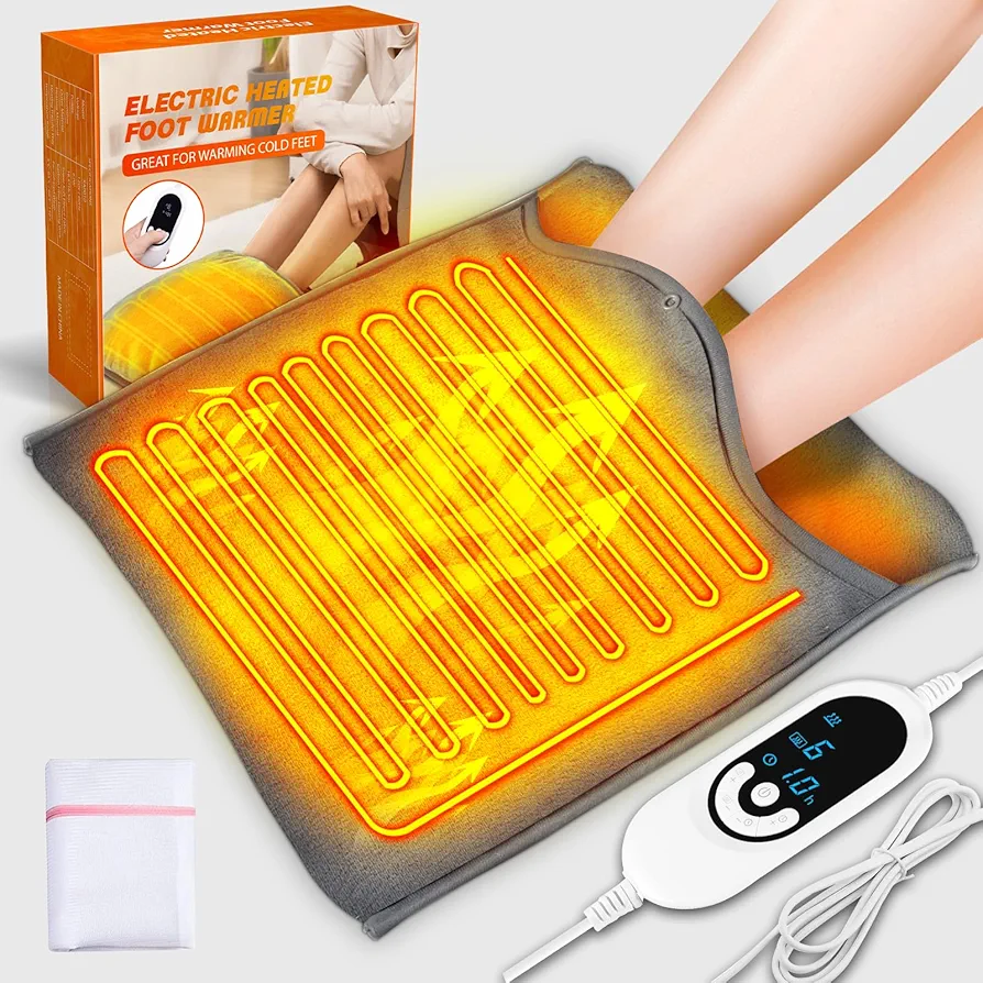 Electric Heated Foot Warmers for Men and Women, Double-Side Heating Pad for Feet, Rapid Heating Pads Electric Feet Warmer with 6h Auto Off & 8 Timer for Feet/Hands/Back, Machine Washable Home Use