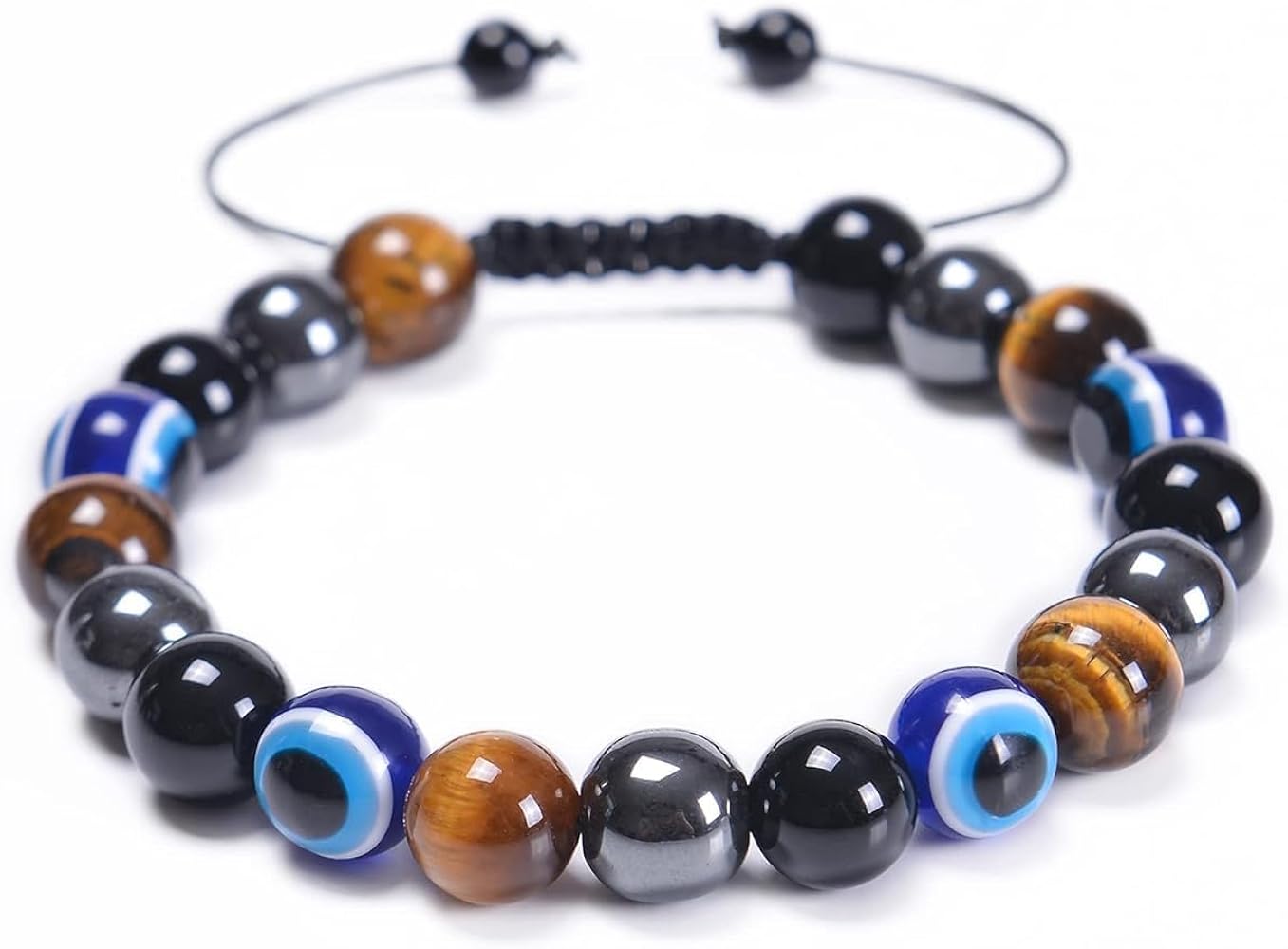 Triple Protection Crystal Bracelet - Tigers Eye, Black Obsidian, Hematite Beads - Crystal Jewelry for Men and Women - Brings Luck, Prosperity, and Happiness