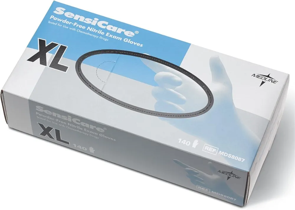 Medline SensiCare Nitrile Exam Gloves, Powder-Free, Size XL, Blue, 140 Count