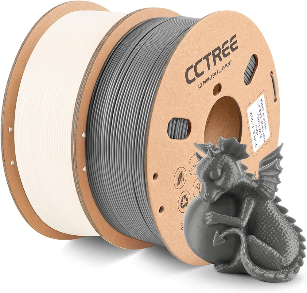 PLA+ Filament 1.75mm Bundle, Stronger and Toughness 3D Printer Filament PLA Plus, Dimensional Accuracy +/- 0.03 mm, 2 Pack 1kg Spool (2.2 lbs) PLA, Fit Most FDM 3D Printers, Grey + White