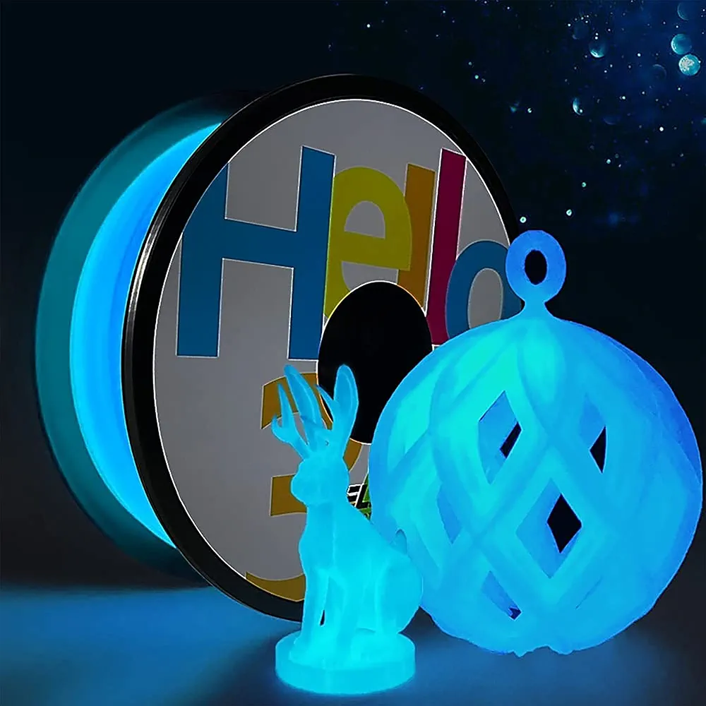 HELLO3D Glow in The Dark PLA Filament, Blue Luminous Filament 1.75mm Strong Glow Effect 3D Printer Filament, for Most FDM Printer 1kg Spool (2.2lbs), Dimensional Accuracy +/- 0.05 mm,Glow Blue