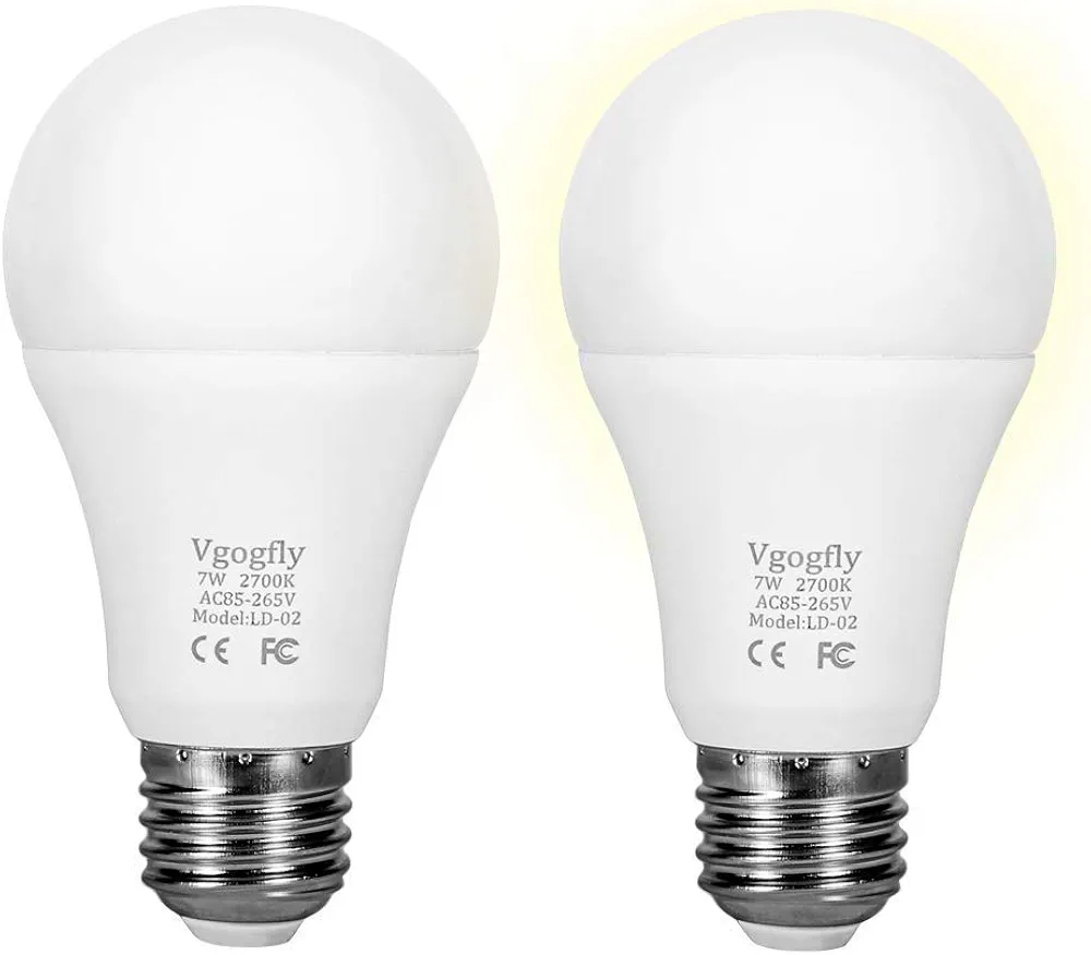 Vgogfly Sensor Lights Bulb Dusk to Dawn LED Light Bulbs Smart Lighting Lamp 7W E26/E27 Automatic On/Off, Indoor/Outdoor Yard Porch Patio Garage Garden (Warm White, 2 Pack)