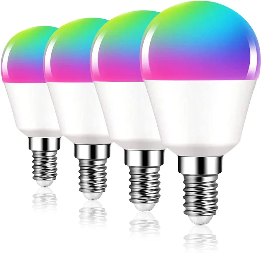DOGAIN E12 Smart Light Bulbs, A15 Small Smart Bulb 6W=40W Compatible with Alexa, Google Home WiFi-Bluetooth RGB Color Changing Lights 500LM Candle Base Ceiling Fan Light Bulbs (Only 2.4Ghz) 4Pack