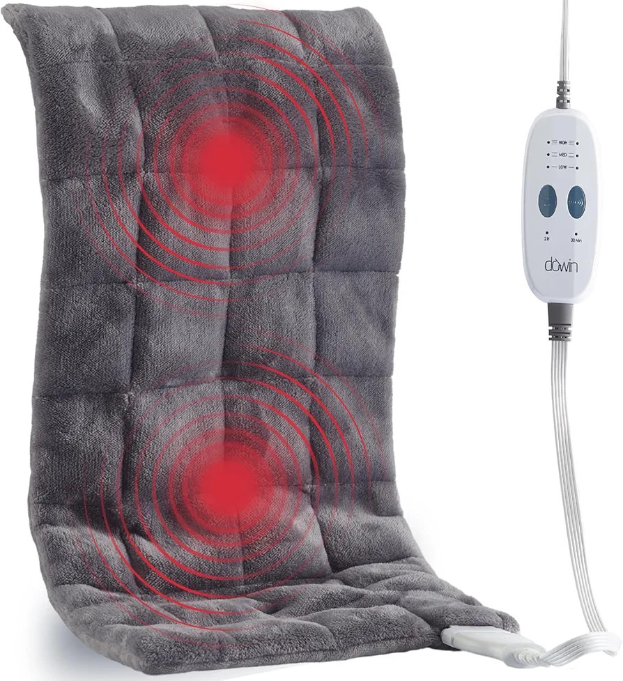 Massaging Heating Pad for Back Pain Relief, Weighted Heating Pads for Neck/Shoulder/Leg with Massager 2.86Lbs Electric Heated Pad,3 Heat Levels,3 Vibration Settings, (12"x24" Grey)