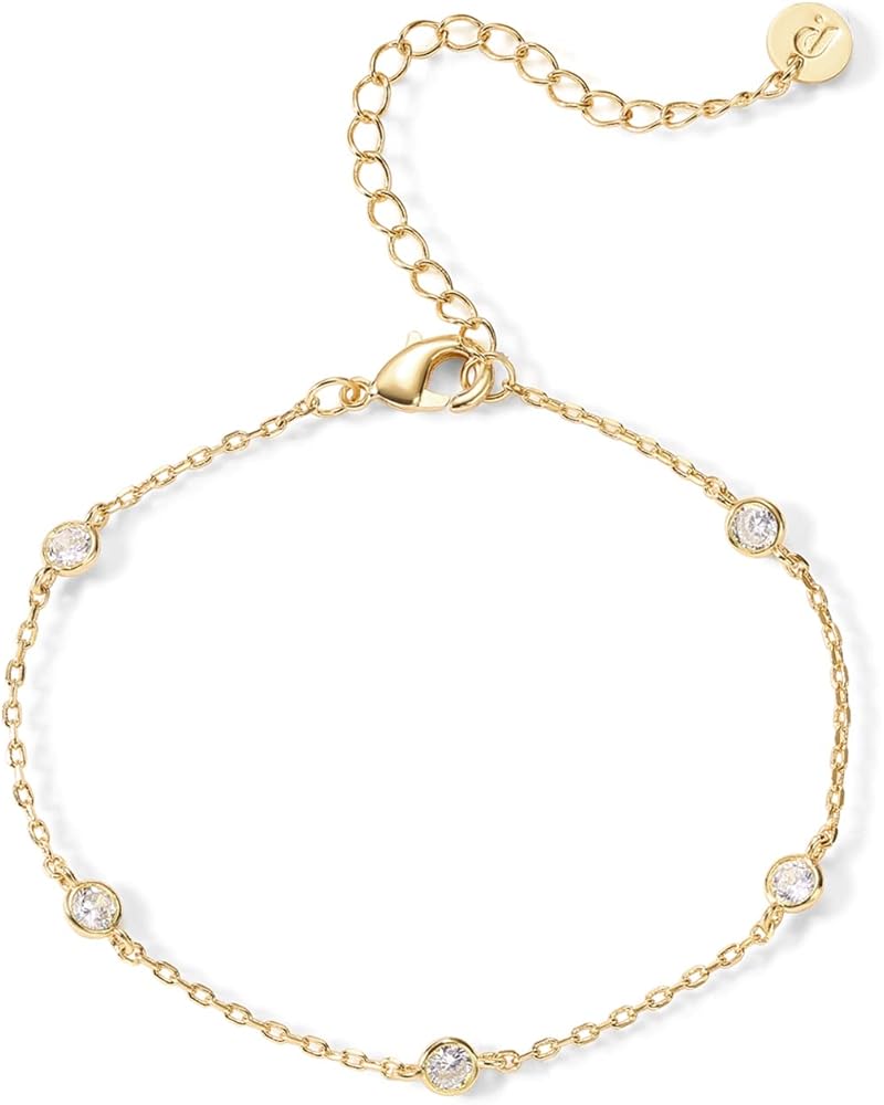 PAVOI 14K Gold Plated Beaded Cuban Cubic Zirconia Simulated Diamond Station Infinity Chain Bracelets for Women | Adjustable Chain Bracelet