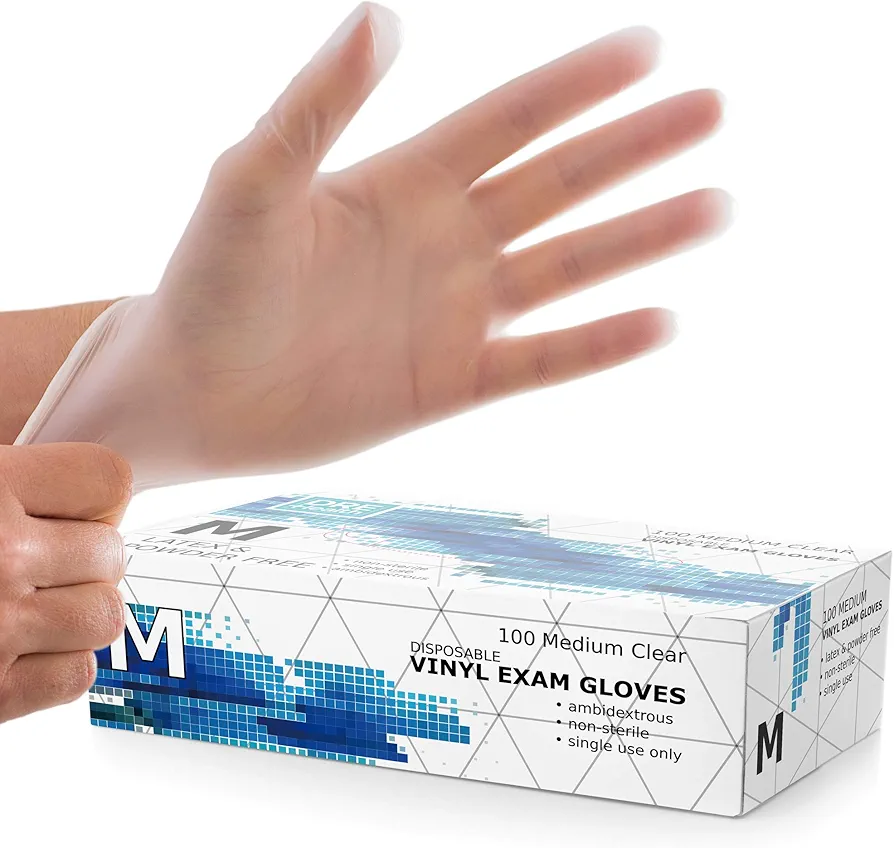 Dre Health Medium Clear Vinyl Medical Exam Gloves - Pack of 100