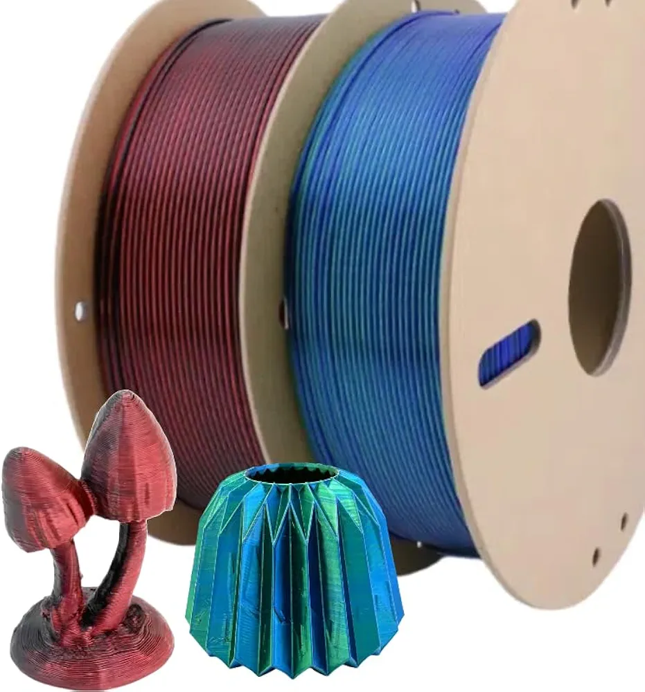 2KG Silk PLA 3D Printer Filament Bundle Dual Color Pla Filament 1.75mm Multicolor Filament for FDM 3D Printer,1KG X 2 Spools (2 * 1kg(DarkBlue&Green+Black&Red))