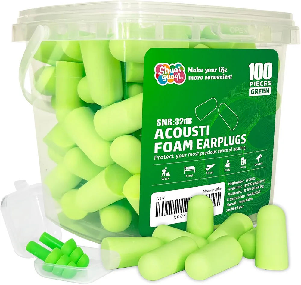 100Pcs Soft Foam Ear Plugs,Shuaiguoqi Soft Slow Rebound EarPlugs Disposable Ear Plugs for Sleeping Noise Cancelling Construction-Site Study Shooting Snoring Travel