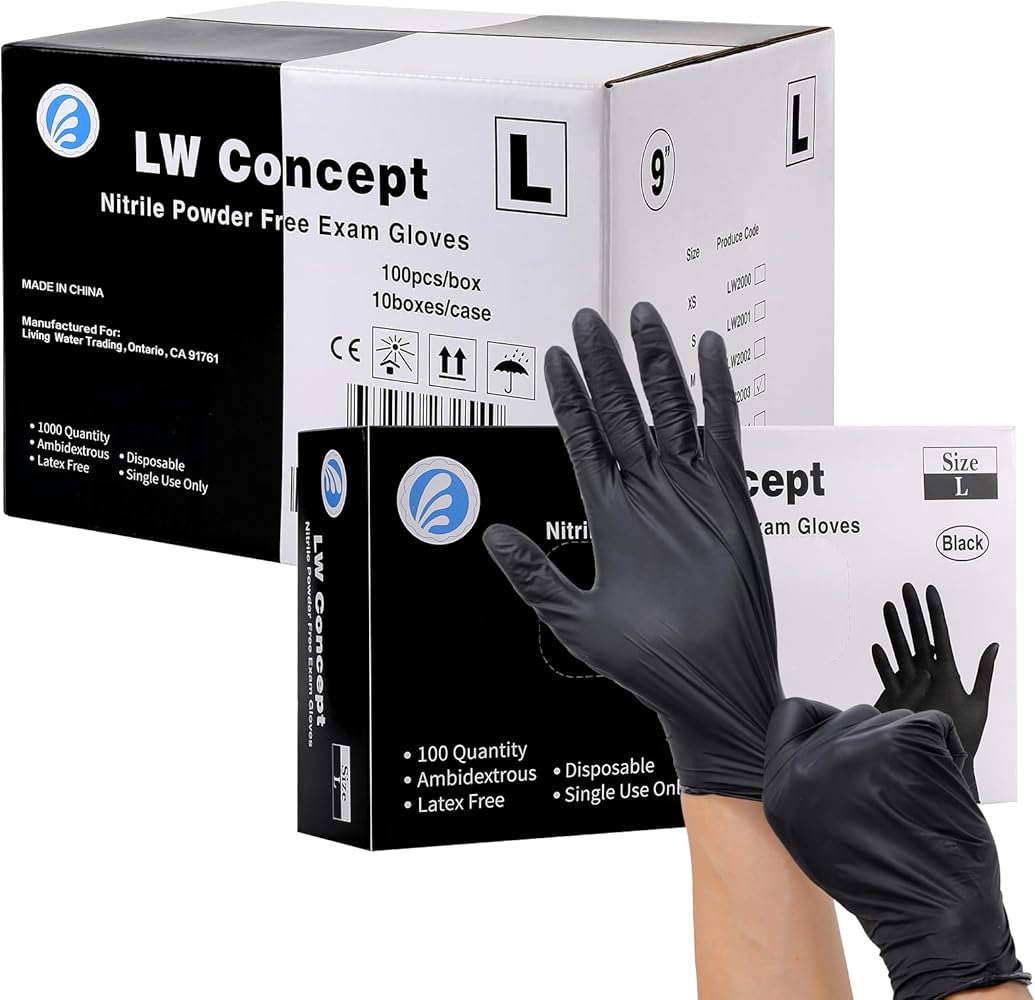 Black Medical Nitrile Examination Gloves - Latex & Powder-Free, Disposable, Ultra-Strong, Healthcare, Food Handling Use (Large, Case of 1000)