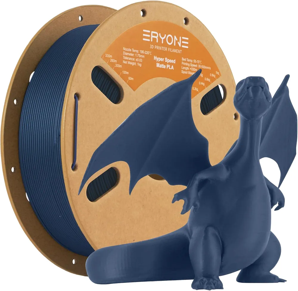 ERYONE High Speed Matte PLA Filament 1.75mm +/- 0.03mm, 30-500mm/s Rapid 3D Printing PLA Filament, Hyper Speed Matte PLA Filament Fit Most FDM Printer, 1kg (2.2LBS) / Spool, Navy Blue
