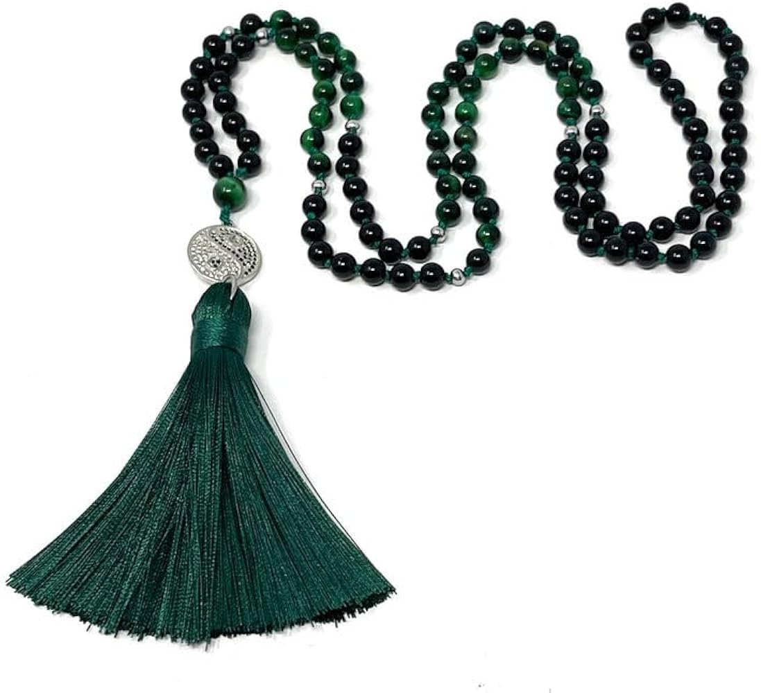 Natural green tiger's eye & black obsidian 6mm 108 Mala Beads, Spiritual, Meditation Beads, Reiki, Japa Mala, Buddhist Prayer Beads, Yoga Bracelet, healing beads LKMALA-RRGU-1960