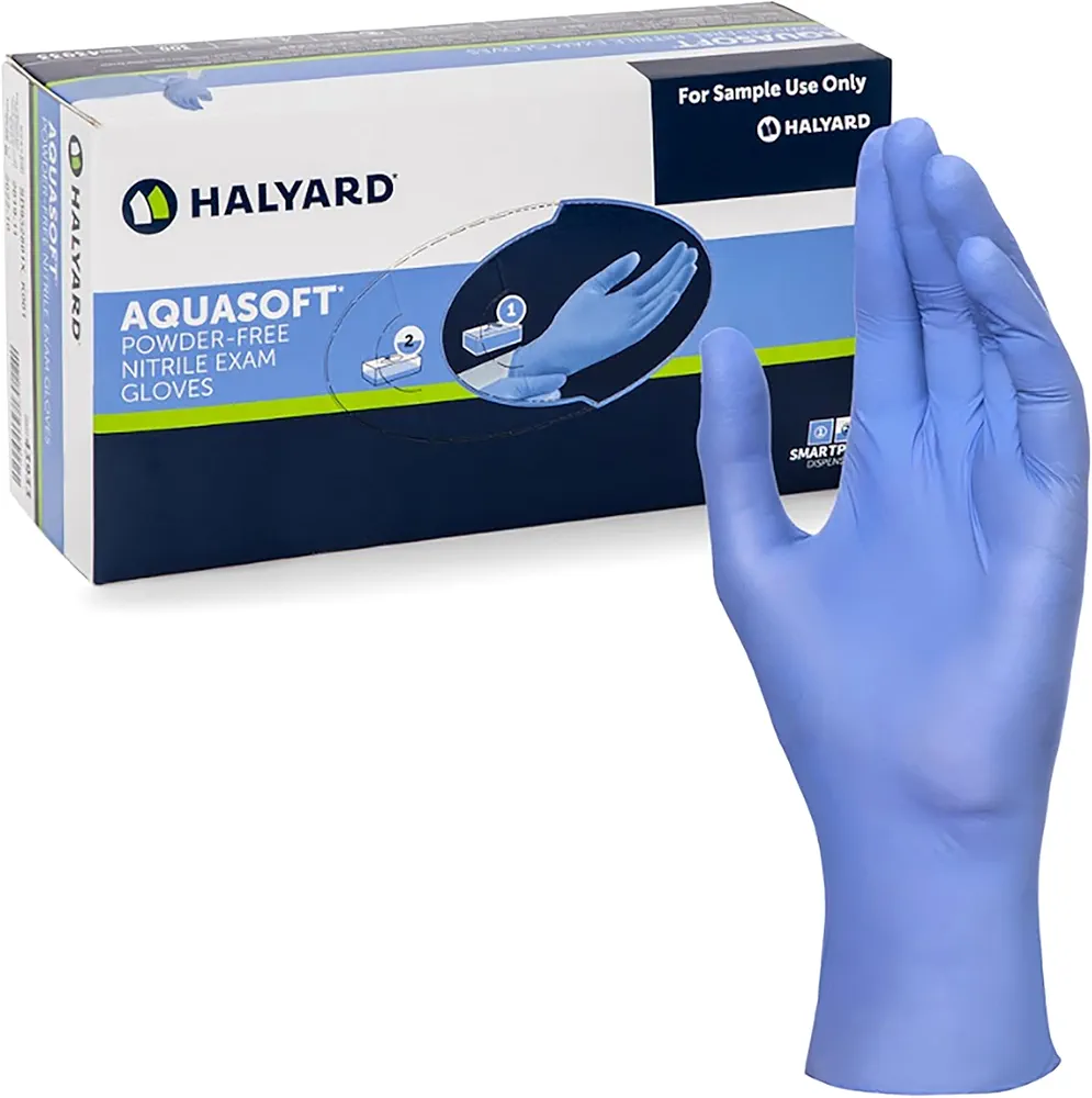 HALYARD AQUASOFT Nitrile Exam Gloves, Non-Sterile, Powder-Free, 3.1 mil, 9.5", Blue, Medium, 43934 (Box of 300)