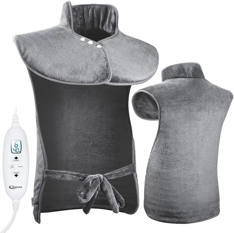 Electric Heating Pad for Neck and Shoulders Back Relaxing 24'' x 39'' XL Weighted Heat Wrap with10 Heat Settings 9 Timer Settings Auto Shut Off Available Machine Washable Warm Grey