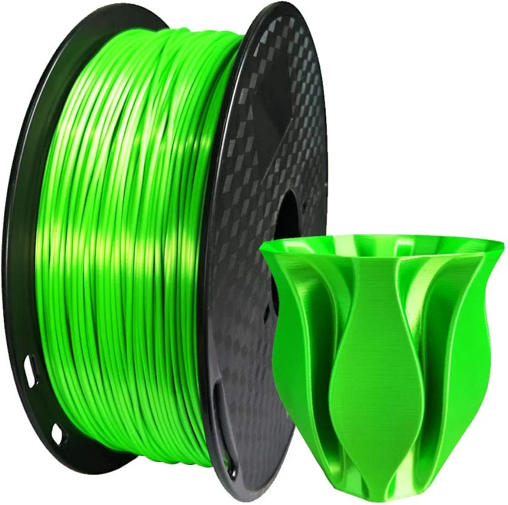 Silk Lime Green PLA Filament 1.75 mm 3D Printer Filament Consumables 1kg Spool Bright Neon Green 3D Printing Material FDM Printer Silky Metal Like Shiny Metallic Green PLA Filament CC3D Green Color