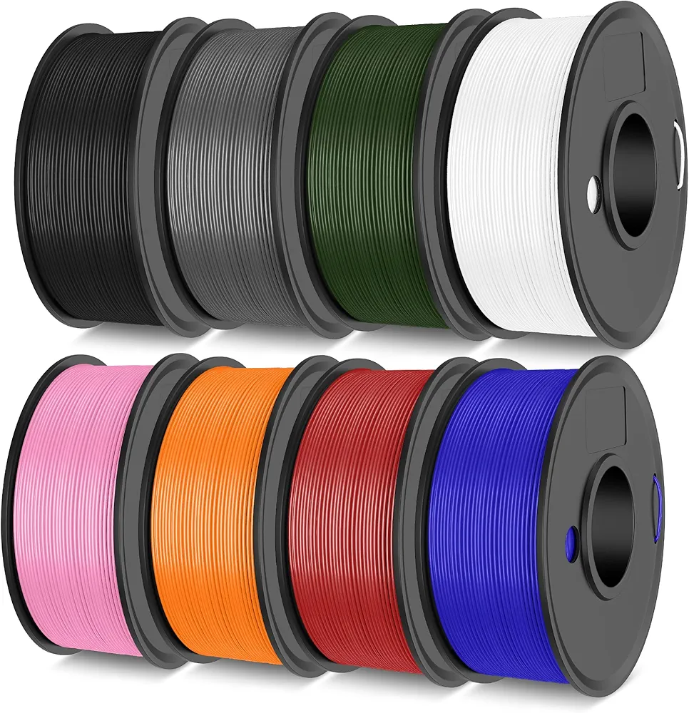 High Speed PLA Plus Filament 1.75mm, High Toughness Rapid PLA+ for Fast Printing up to 600mm/s, 8 Pack 250g Spool, Black+White+Grey+Olive Green+Blue+Pink+Orange+Red