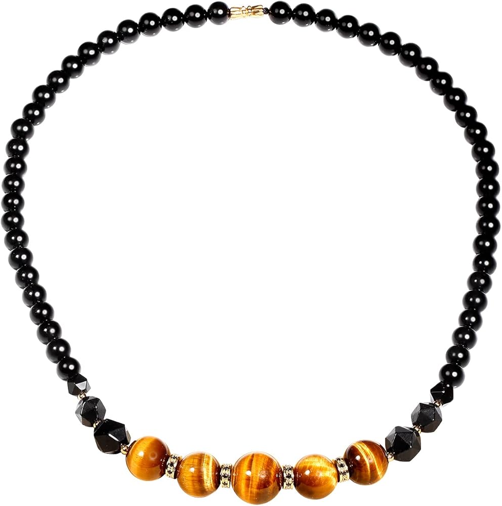 Jewever Tiger Eye and Black obsidian Crystal Necklaces for Women Energy Gemstone Healing Crystal Necklace Beads Natural Stone Mens Necklaces Unisex